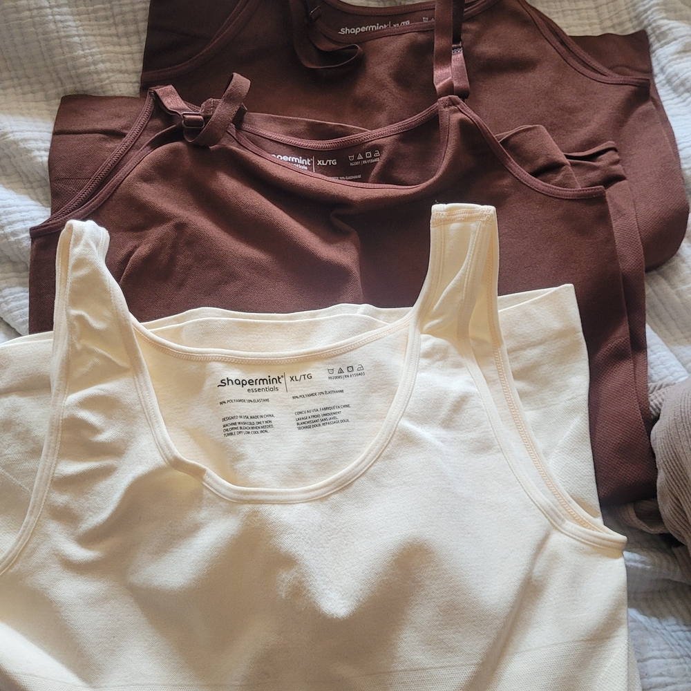 Shapermint Essentials Tops in Cream and Brown